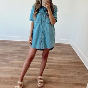 universal thread short sleeve denim shirt dress